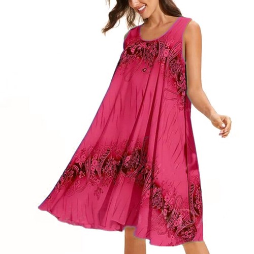 Abito prendisole midi smanicato tubino vestito boho spiaggia sciolto casual estivo donna - Foto 10 di 17