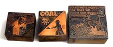 3 1930s Copper Letterpress Print Blocks Coal, Rent Receipts
