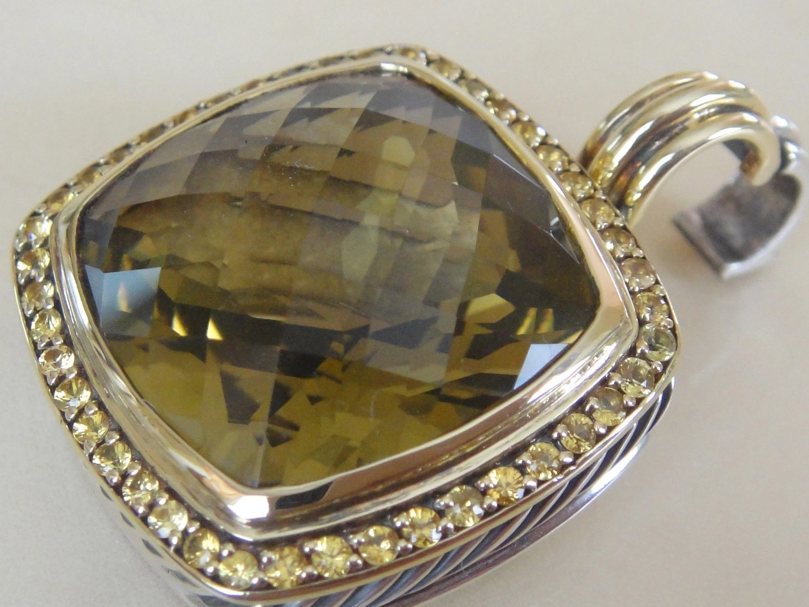 $2950 DAVID YURMAN 18K SS EXTRA LARGE OLIVA ALBIONE ESALTATORE ZAFFIRO GIALLO.