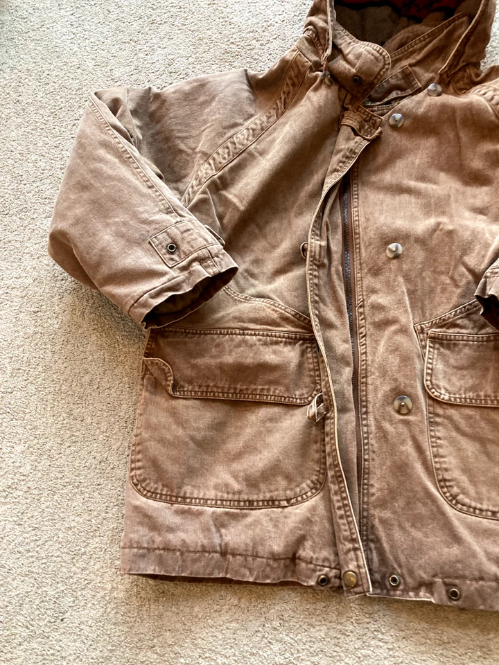 Brandon Thomas Vintage Womens Farm Work Jacket Aztec Lined Sued Hooded Med - Image 2 of 4