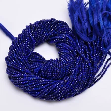 100% Natural Lapis Lazuli Gemstone Round Faceted Beads 2X2 mm Strand 13" EB-256