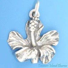 Hibiscus Hawaii State Flower 3D 925 Sterling Silver Charm Pendant MADE IN USA