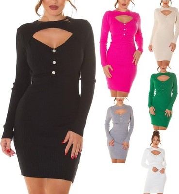 Koucla Damen Strickkleid Strick Kleid Minikleid Langarm Cut Out Milax-Fashion