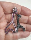 Pin , 2 1/4", B11 Fashion Silver Tone Rhinestone Giraffe Brooch