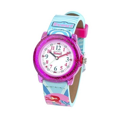 Scout Kinderuhr Serie Crystal bunt Glitzer Nixe,Delfin,Seepferd  Kunstlederband