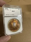 MS67 1992 American Silver Eagle GOLD ORANGE Yellow Toned Toner Double Sided