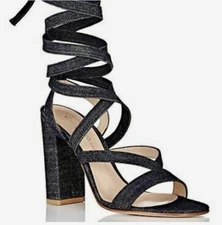 Gianvito Rossi Janis Denim Gladiator Wrap Sandal with Block Heel 37.5/7.5