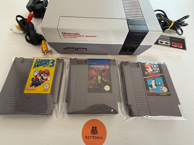 Nintendo Nes Konsole mit 3 Spielen Komplett Set Up Region Unlocked Getestet