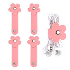 4PCS Cord Organizer Earbuds Holder 3.9'' x 1.5'' Silicone Earphone Wrap Pink