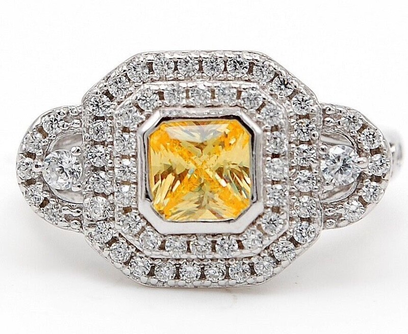 3CT Heat Treated Yellow Topaz 925 Sterling Silver Ring Sz 8 &5-5