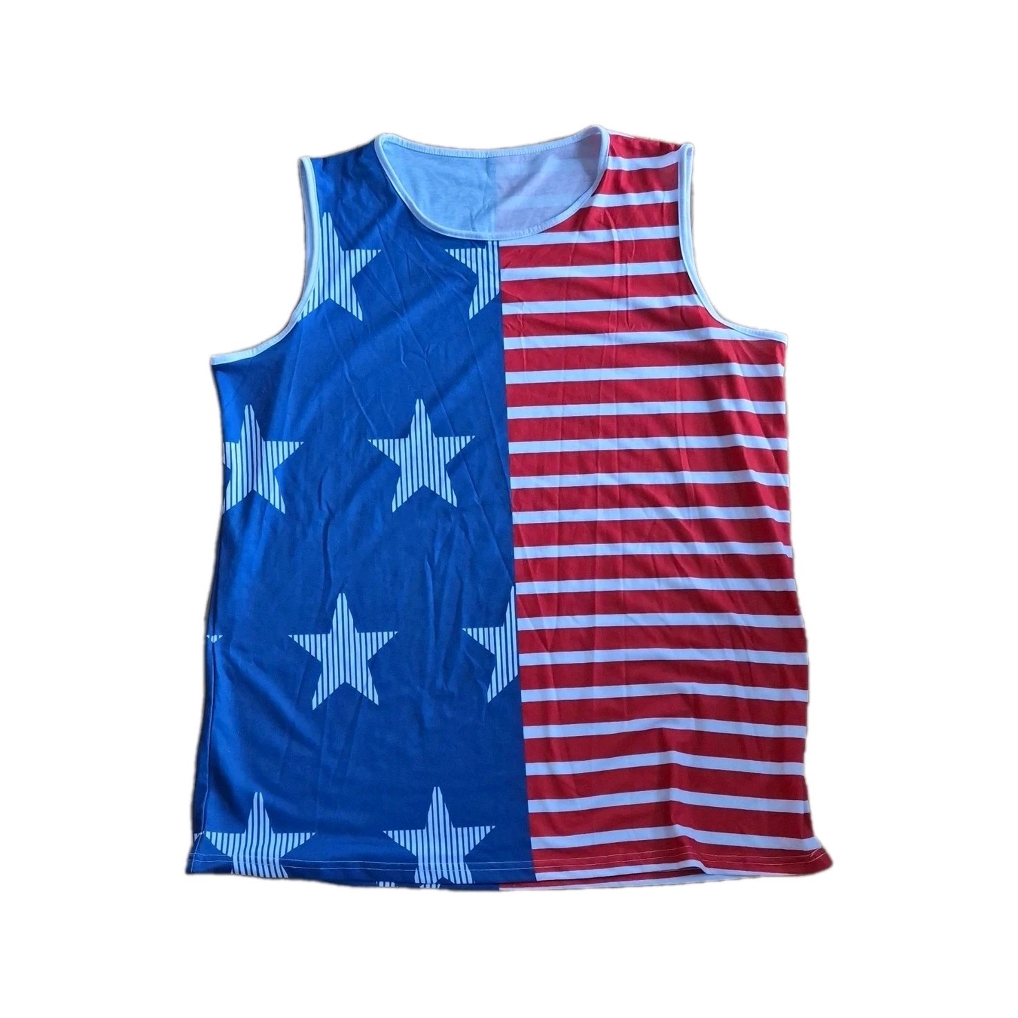 Red White Blue Stars Stripes Sleeveless Crew Neck Women's Tank Plus 3XL Pullover