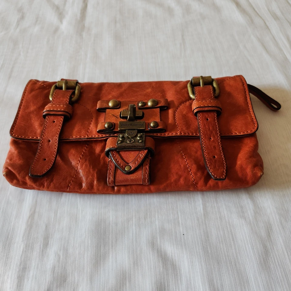 Клатч Juicy Couture винтажный оранжевый натуральная кожа золото фурнитура дизайнерский богемное - Изображение 2 из 4
