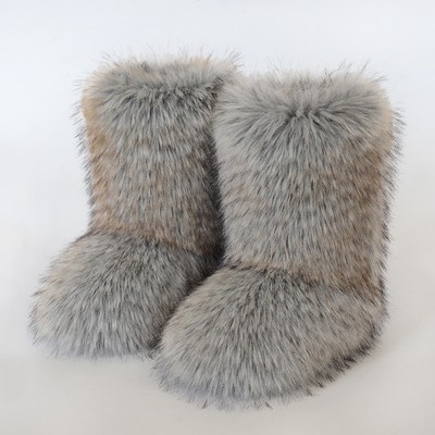 Women's Outdoors Faux Raccoon Fur Mid Calf Short Boots Warm Snow Winter Boots Sz