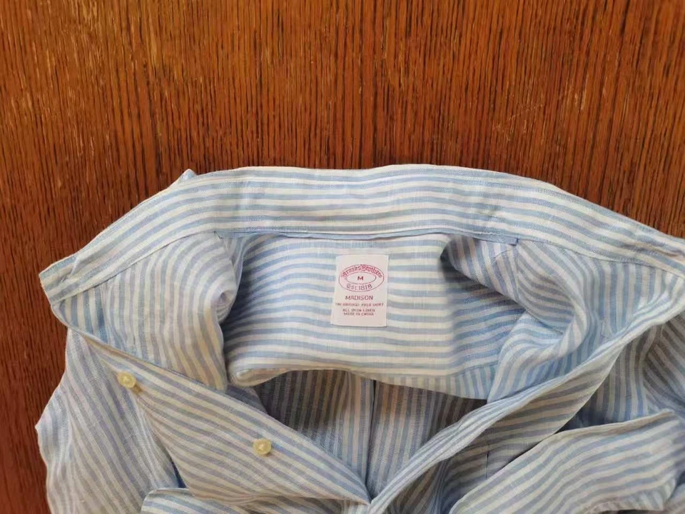 [NWoT] Brooks Brothers Men's Irish Linen Dress Shirt White Blue Madison Fit M - Image 4 of 4
