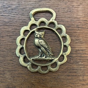 Vintage Horse Equestrian Brass Owl Medallion