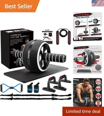 Ultra-Wide Ab Roller Kit with Resistance Bands, Knee Mat & Push-Up Bar Included