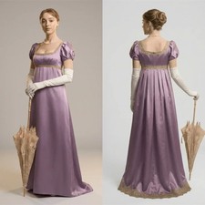 Historical Regency Tea Party Empire High Waistline Daily Purple Dress Jane