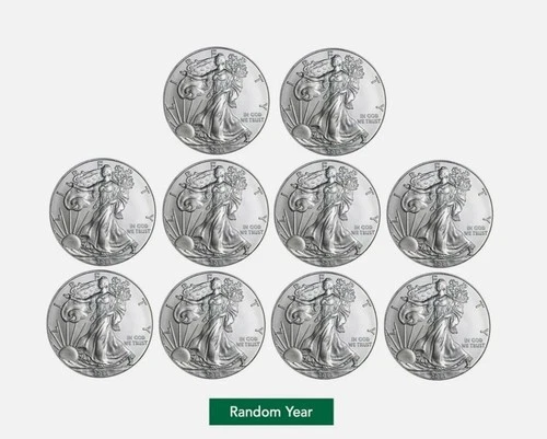 Lot of 10 - $1 American Silver Eagle Coin 1 oz BU - Random Year - US.Mint