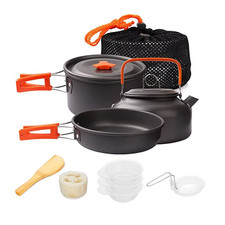 Aluminum Outdoor Camping Cookware Set with Mesh Bag Folding Cookset Camping Kitc