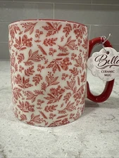 BELLA Red & White CHRISTMAS 10 Strawberry Street Mug Gift Floral Holly Branches