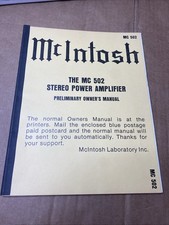 McIntosh Laboratory  Model MC 502 MC502 Stereo Power Amp Prelim Owner's Manual
