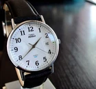 VINTAGE TIMEX DATE CLASSIC INDIGLO DIAL QUARTZ MEN'S SILVER BLACK LEATHER WATCH