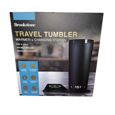 Brookstone Travel Mug Warmer Phone Charging Station Double Wall Cold Hot 6Hr NIB