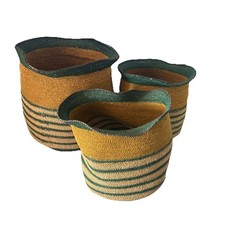 Handwoven Natural Seagrass Striped Baskets Set of 3