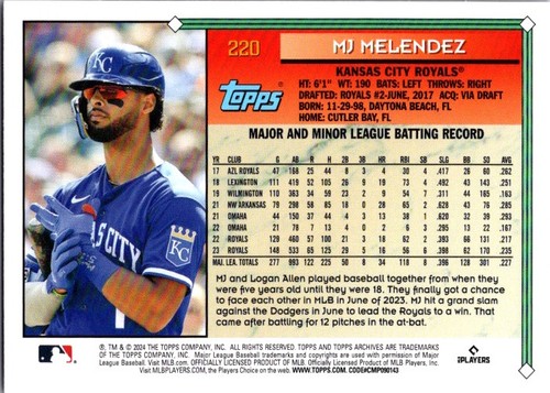 2024 Topps Archives #220 MJ Melendez Pink Foilboard Kansas City Royals - Foto 2 di 2