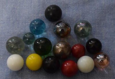 Vintage Lot of 16 Glass Multi-Color  Marbles 14 to 16 mm                    C174