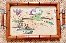 Antique Art Nouveau Painted Tray Lilies Floral Vintage c1900 Faux Bamboo