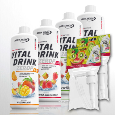 Best Body Nutrition Low Carb Vital Drink Sirup 4er Set + 2 Dosierpumpen 12,25 /L