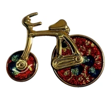 Vintage Red Bicycle Brooch Pin 1.75" Bike Gold Tone Pin Whimsical 