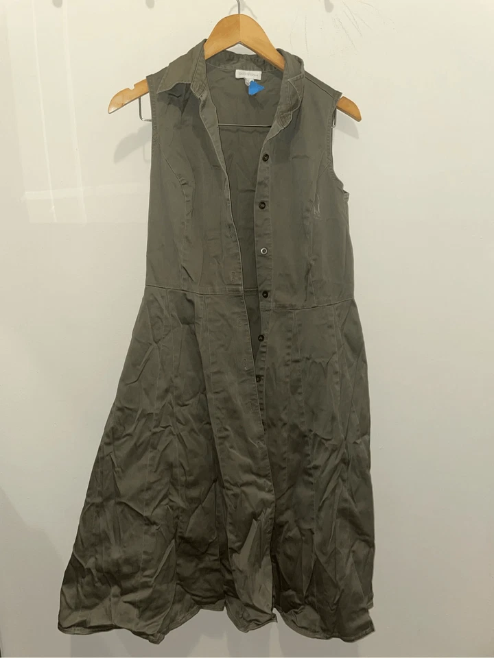 Vestido vintage charter club abotonado verde oliva cuello sin mangas talla 8 Foto 3 de 4