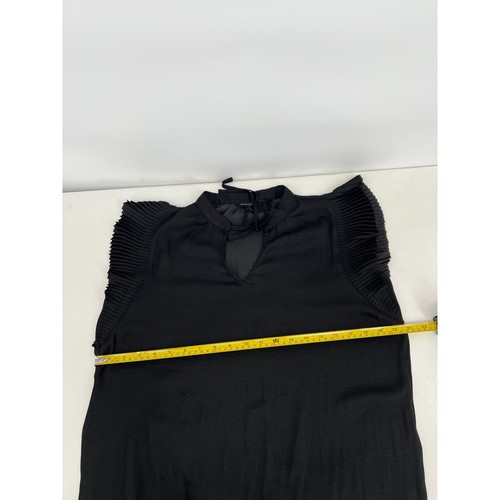 Banana Republic Blouse Pleated Flutter Sleeve Tie Neck Black Top Size M - Picture 5 of 8