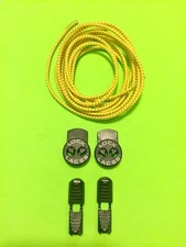NO TIE REFLECTIVE handy elastic lock SHOELACE- YELLOW LACES, BLACK LOCKS & CLIPS