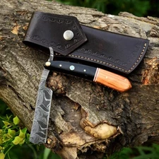SHARPEND  CUSTOM HANDMADE DAMASCUS STEEL CUT THROAT BARBER SALON RAZOR +SHEATH