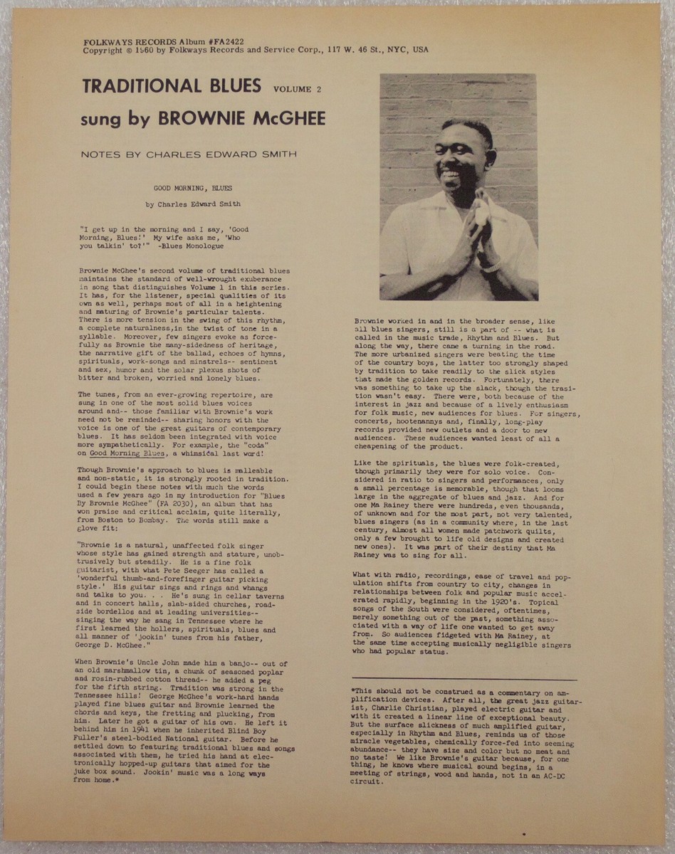 米LP Brownie Mcghee Traditional Blues - Volume Two FA2422 	FOLKWAYS /00260 Traditional Blues, Vol. 2 | Smithsonian Folkways Recordings