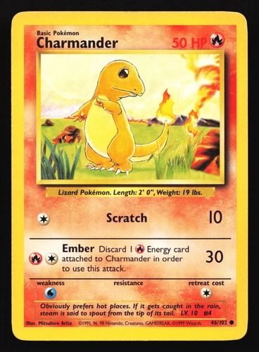 Pokemon Charmander 46/102 WotC Base Set Common LP