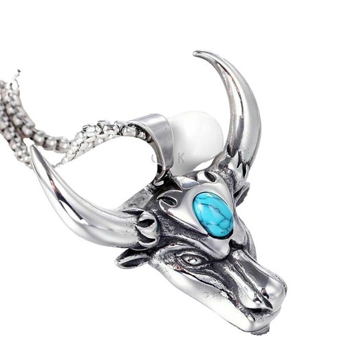 Fashion Stainless Steel Wolf Tooth Fake Turquoise Pendant