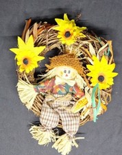 Fall door wreath With Scarecrow And Sunflowers