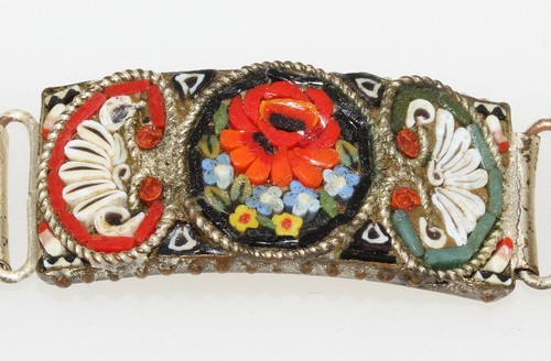 Pulsera Antigua Italia con Incrustación de Micro Mosaico Vidrio Floral 5 Barras Vinculada - Imagen 6 de 12
