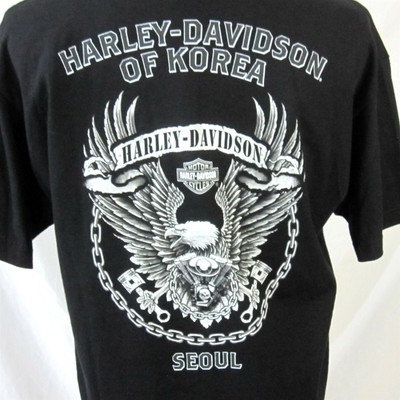 Harley Davidson Of Korea T Shirt Seoul Size L Cycles Motorcycles Eagle Black Ebay