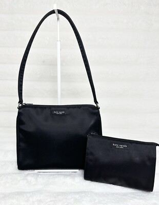 Vintage Kate Spade Black Nylon Shoulder Bag With Matching Small Pouch
