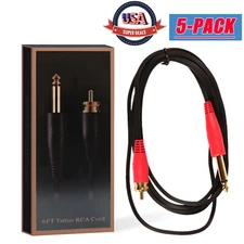 5-PACK Soft Silicone Tattoo Power Supply RCA Clip Cord 1.8 M Long 6 ft Cable