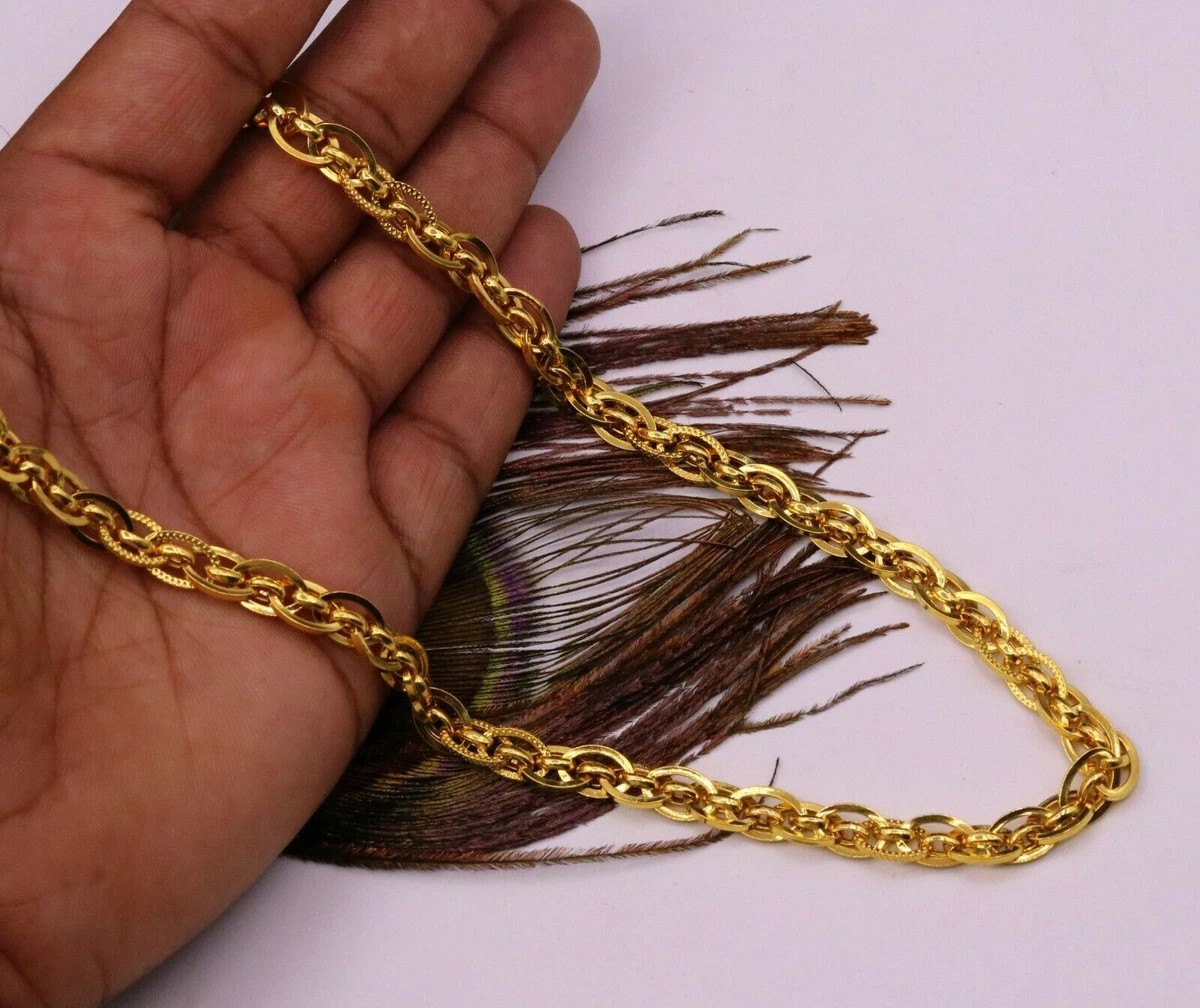 22K Gold Chain Necklace Indian Handmade Jewelry, Thick Men Real Gold Chain