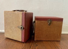 2 Vintage TDC Tweed Fabric Clad Wooden 35mm Slide Case Slide Trays Storage MCM