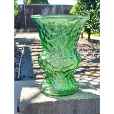 Vintage E.O. Brody Co. 1960s Emerald Green Crinkle Glass EAPG Flower Pot Vase