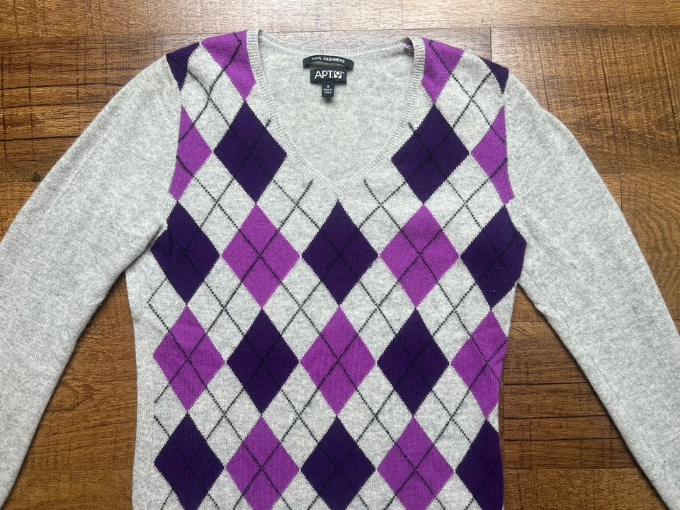 Apt 9 100% кашемир свитер женщин размер маленький Argyle v-образным вырезом пуловер опрятный - Изображение 2 из 4