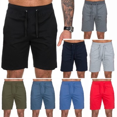 Herren Shorts Kurze Hose Sweatshorts Baumwolle Sport Kordelzug Taschen W003